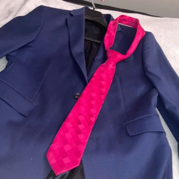 Navy blue men’s suit.